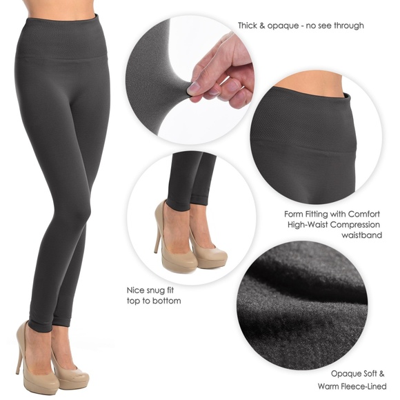 Fleece leggings with high-waist Gray 538 - Picture 4 of 6